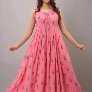 Rayon printed Anarkali Sleevless Long Kurti cum Gown