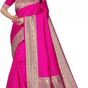 Hinayat Fashion
Self Design, Printed, Embroidered, Woven, Embellished Kanjivaram Silk Blend, Jacquard Saree  (Red)