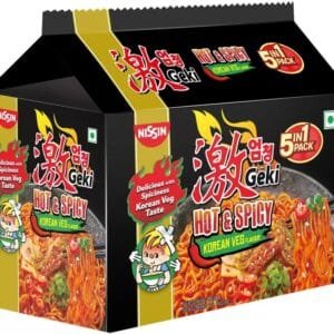Geki Hot & Spicy Korean Veg Flavoured Ramen Instant Noodles Vegetarian  (5 x 80 g)