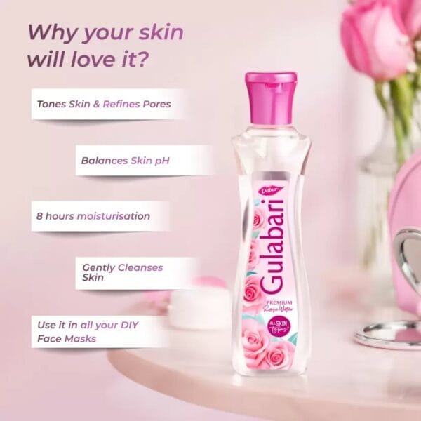 Dabur Gulabari Premium Rose Water | No Paraben | Cleanses, Hydrates & Moisturises Skin Women  (400 ml) - Image 3
