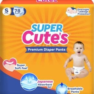 Super Cute's Premium Baby Diapers, Soft and Rash Free, Overnight Leakage Protection - S  (78 Pieces)