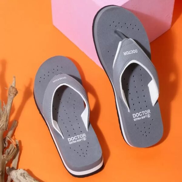 Women's House Slipper Ortho Care Dr Orthopaedic Diabetic Comfortable MCR Flat Women Flip Flops  (Grey, White , 4)
